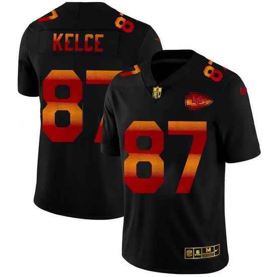 Kansas City Chiefs 87 Travis Kelce Men Black Nike Red Orange Stripe Vapor Limited NFL Jersey